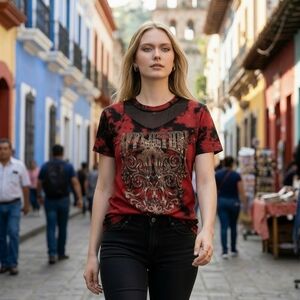 NWT Affliction Size XL Dissident Short Sleeve Sheer Panel Tshirt!